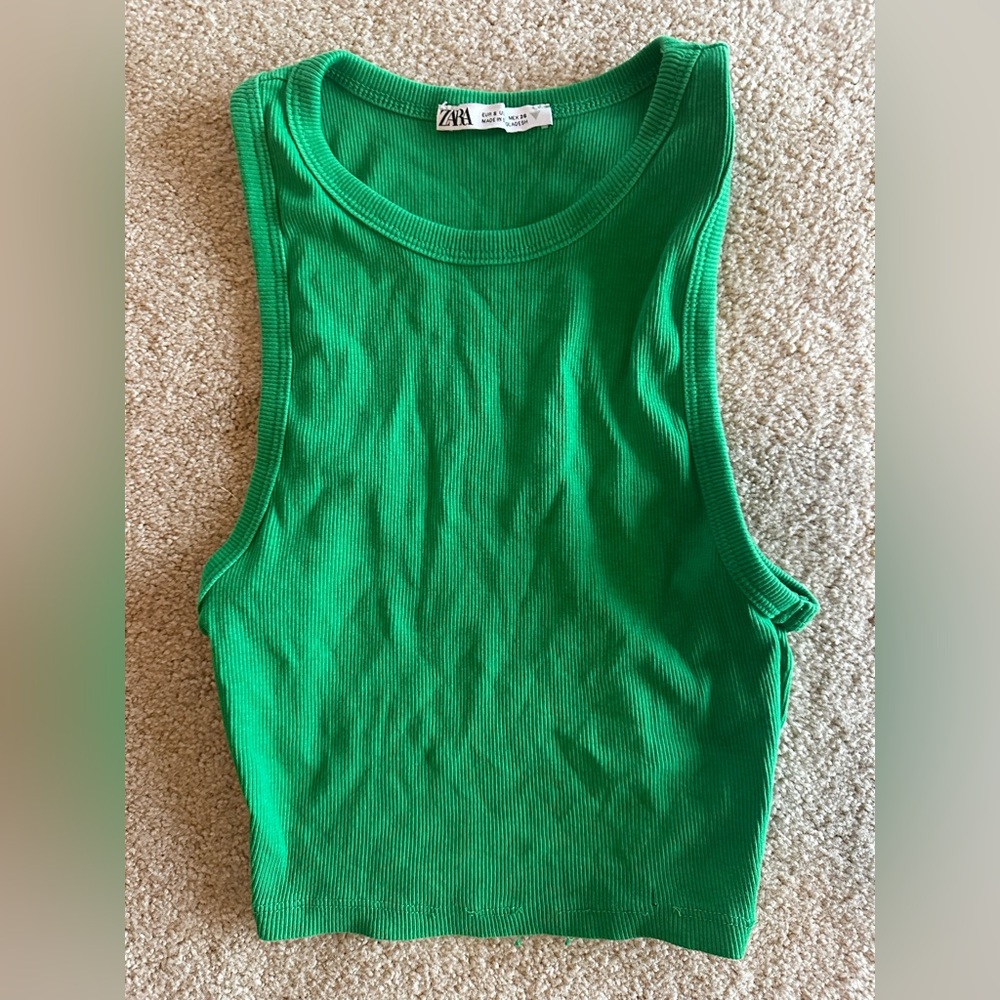 XS Green CROPPED Zara Tank Top
